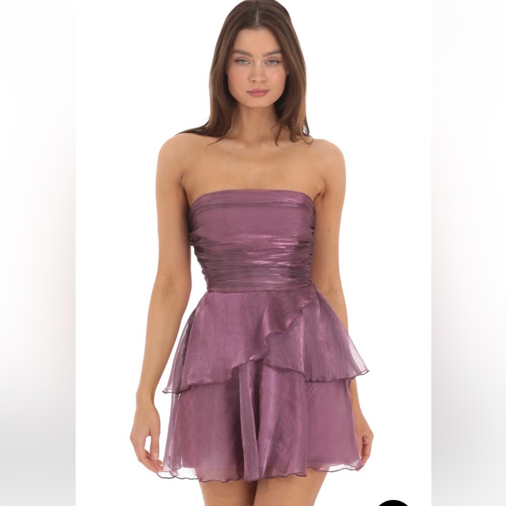 Petal Ruffle Strapless Dress in Purple